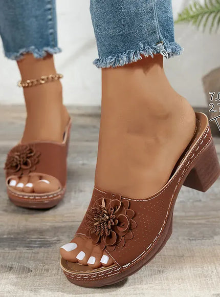 KissICON Retro Flower Decor High Heel Sandals Women Summer