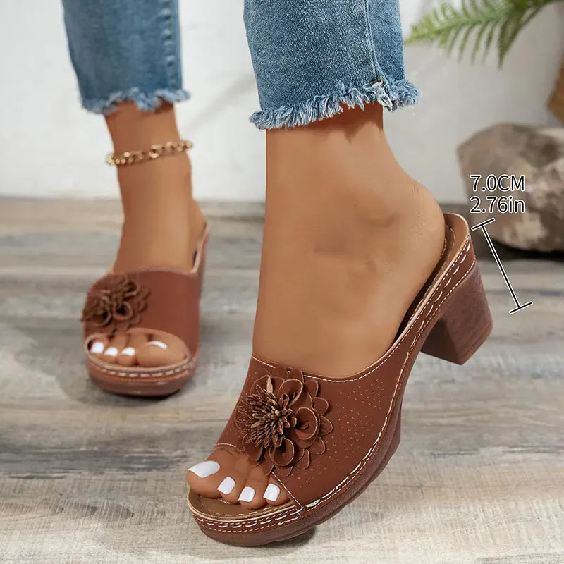 KissICON Retro Flower Decor High Heel Sandals Women Summer