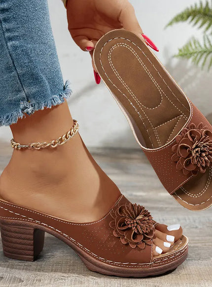 KissICON Retro Flower Decor High Heel Sandals Women Summer
