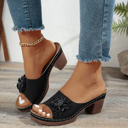 KissICON Retro Flower Decor High Heel Sandals Women Summer