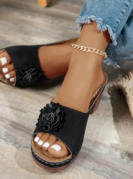 KissICON Retro Flower Decor High Heel Sandals Women Summer