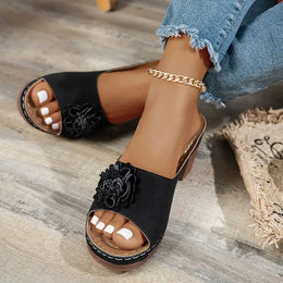KissICON Retro Flower Decor High Heel Sandals Women Summer