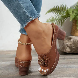 KissICON Retro Flower Decor High Heel Sandals Women Summer