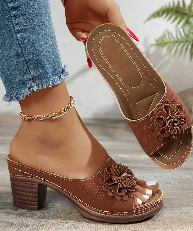 KissICON Retro Flower Decor High Heel Sandals Women Summer