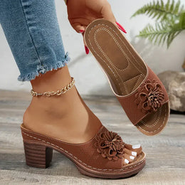 KissICON Retro Flower Decor High Heel Sandals Women Summer
