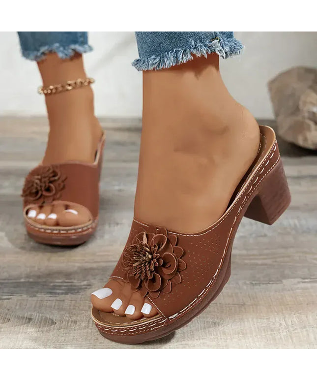 KissICON Retro Flower Decor High Heel Sandals Women Summer