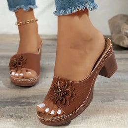 KissICON Retro Flower Decor High Heel Sandals Women Summer