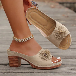KissICON Retro Flower Decor High Heels Sandals Summer Platform
