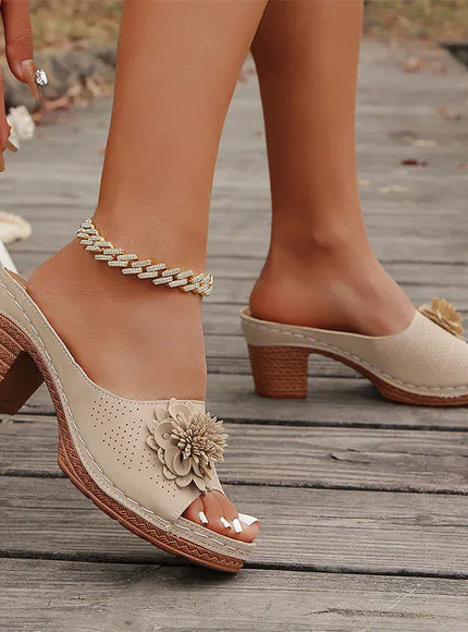 KissICON Retro Flower Decor High Heels Sandals Summer Platform
