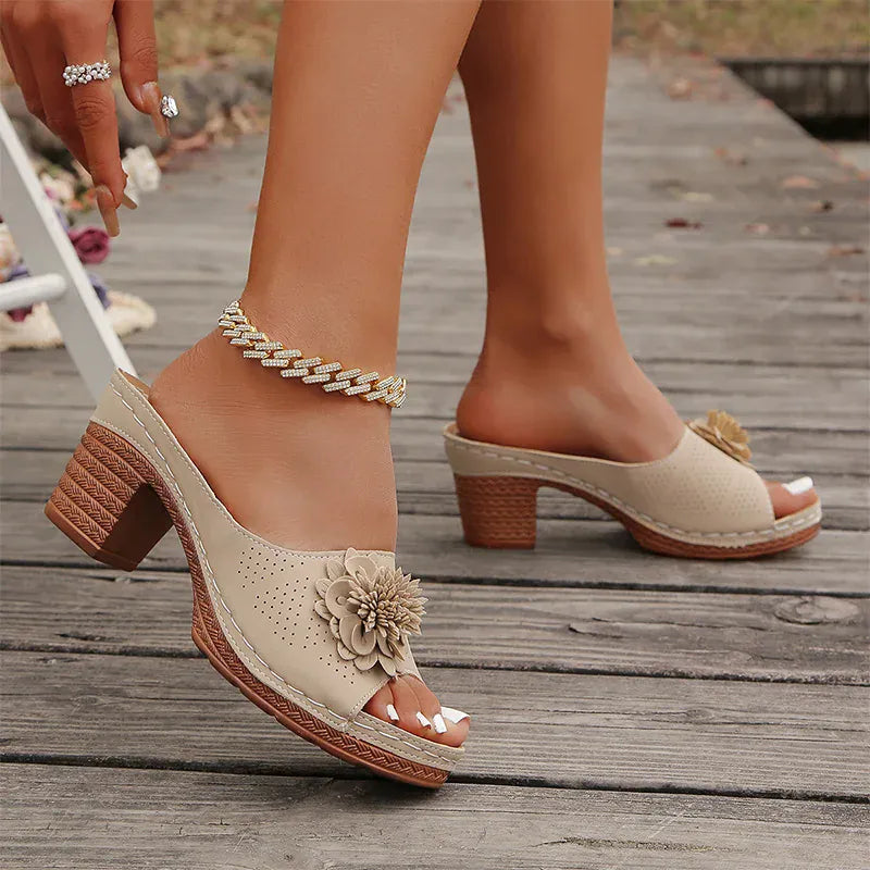KissICON Retro Flower Decor High Heels Sandals Summer Platform