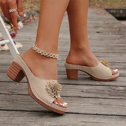 KissICON Retro Flower Decor High Heels Sandals Summer Platform