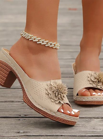 KissICON Retro Flower Decor High Heels Sandals Summer Platform