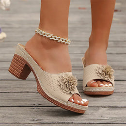KissICON Retro Flower Decor High Heels Sandals Summer Platform