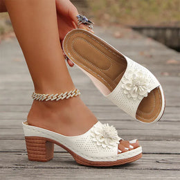 KissICON Retro Flower Decor High Heels Sandals Summer Platform