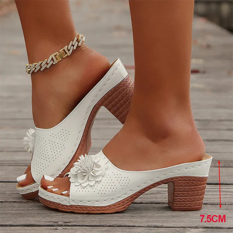 KissICON Retro Flower Decor High Heels Sandals Summer Platform