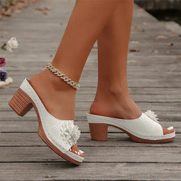 KissICON Retro Flower Decor High Heels Sandals Summer Platform