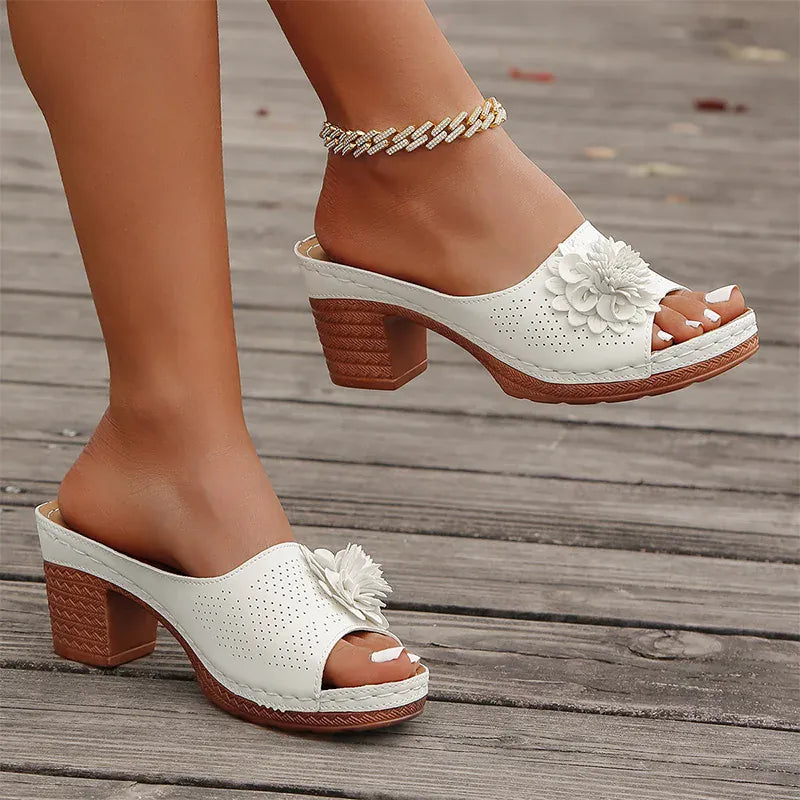 KissICON Retro Flower Decor High Heels Sandals Summer Platform