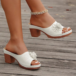 KissICON Retro Flower Decor High Heels Sandals Summer Platform
