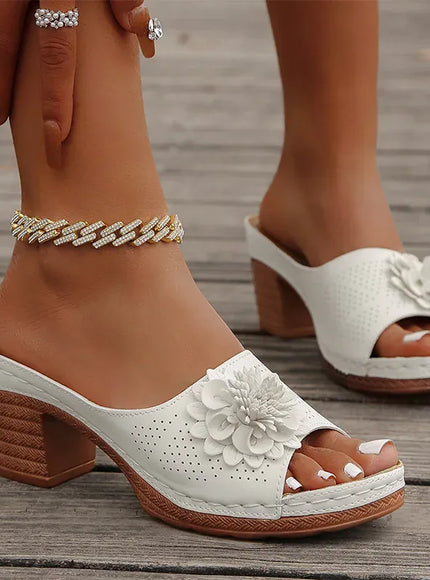 KissICON Retro Flower Decor High Heels Sandals Summer Platform