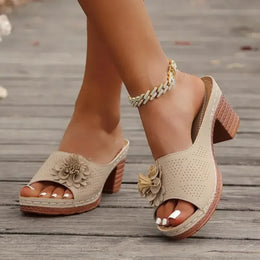 KissICON Retro Flower Decor High Heels Sandals Summer Platform
