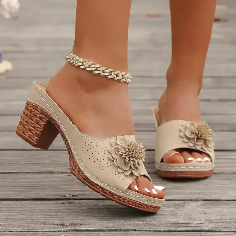 KissICON Retro Flower Decor High Heels Sandals Summer Platform