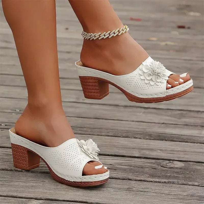 KissICON Retro Flower Decor High Heels Sandals Summer Platform