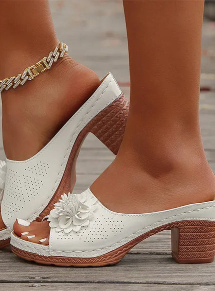 KissICON Retro Flower Decor High Heels Sandals Summer Platform