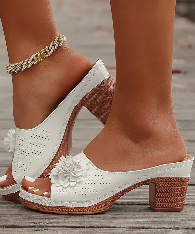 KissICON Retro Flower Decor High Heels Sandals Summer Platform