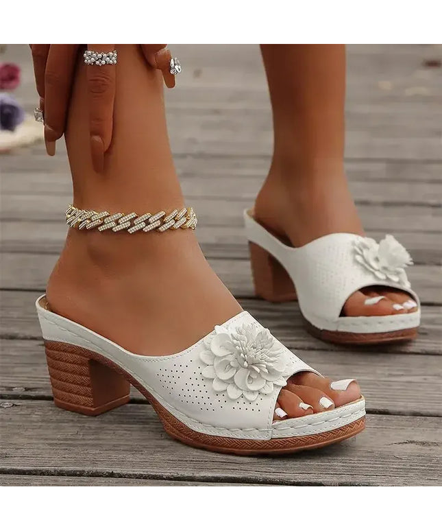KissICON Retro Flower Decor High Heels Sandals Summer Platform