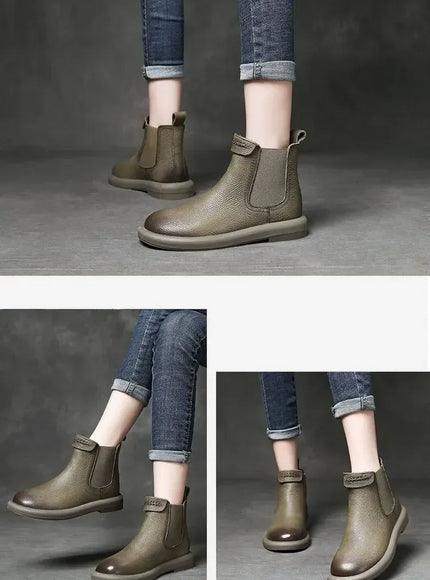 KissICON Retro Genuine Cow Leather Chelsea Boots for Women