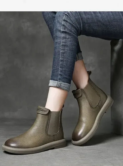 KissICON Retro Genuine Cow Leather Chelsea Boots for Women