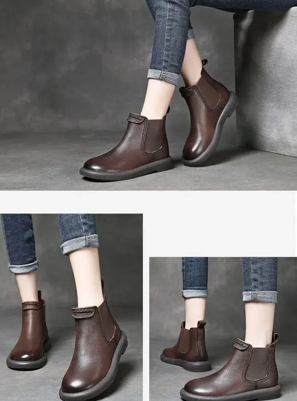 KissICON Retro Genuine Cow Leather Chelsea Boots for Women