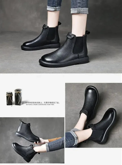 KissICON Retro Genuine Cow Leather Chelsea Boots for Women