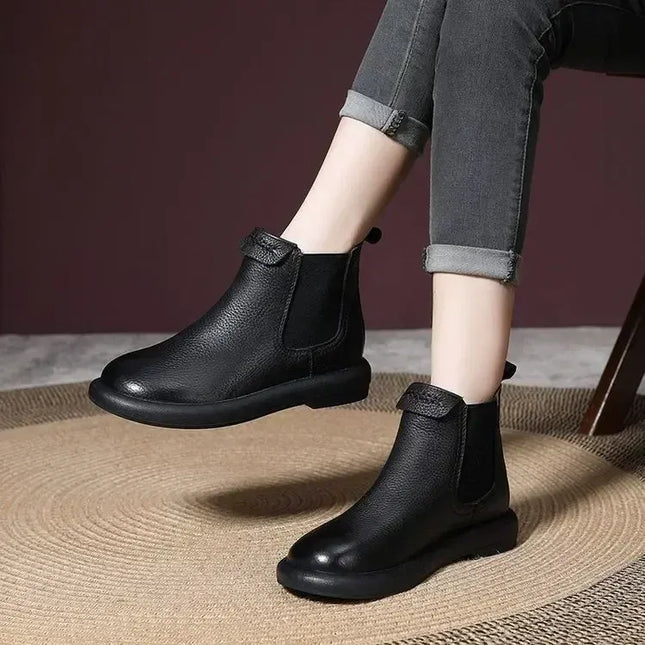 KissICON Retro Genuine Cow Leather Chelsea Boots for Women