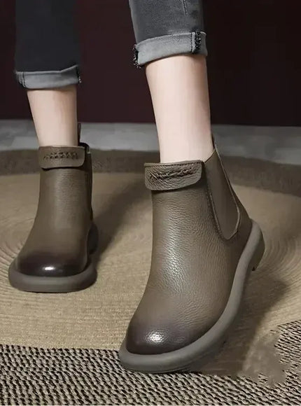 KissICON Retro Genuine Cow Leather Chelsea Boots for Women