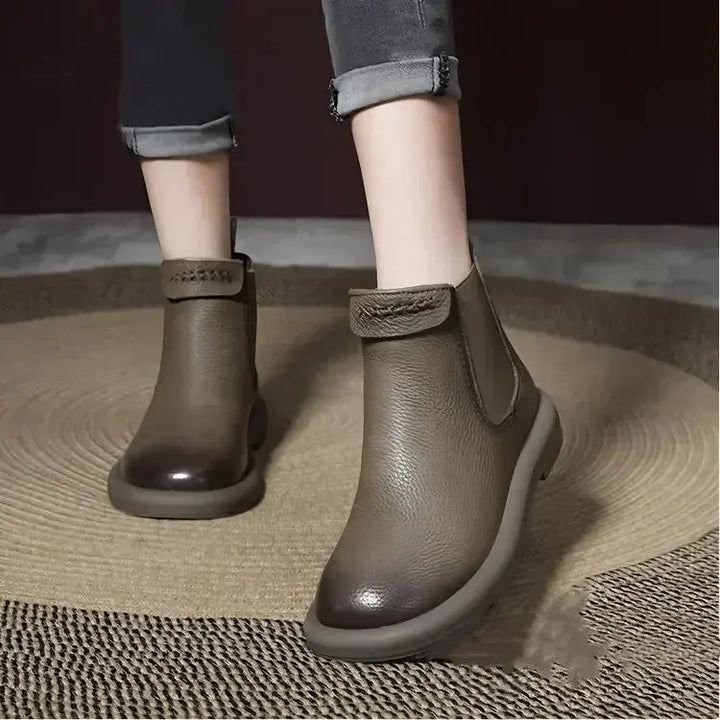 Retro Genuine Cow Leather Chelsea Boots for Women