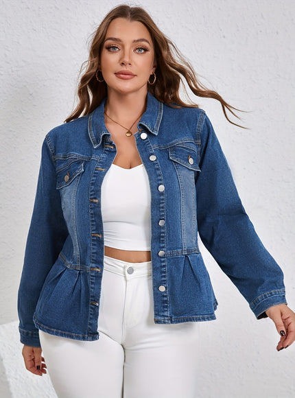 jkthpu-45 Retro PlusSize Ruffled Denim Jacket