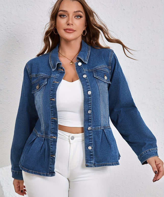 jkthpu-45 Retro PlusSize Ruffled Denim Jacket