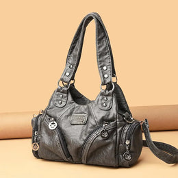 Dropshipman Retro Pu Leather Shoulder Bags Luxury Designer HandBags Women's Trend Tote Bag Crossbody Motorcycle Bags for Women