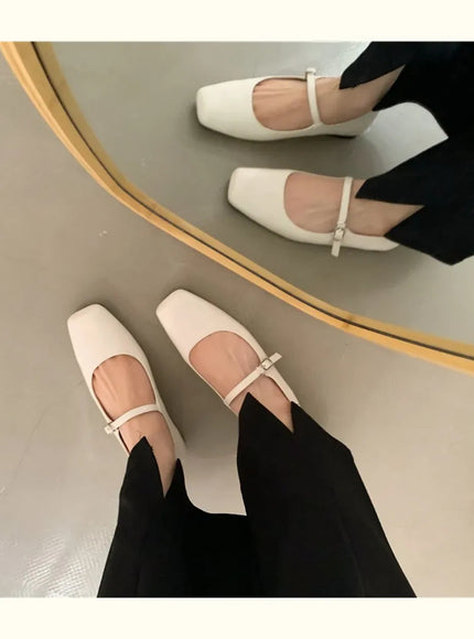 KissICON Retro Square Toe Shallow Mouth Silver Flat Shoes