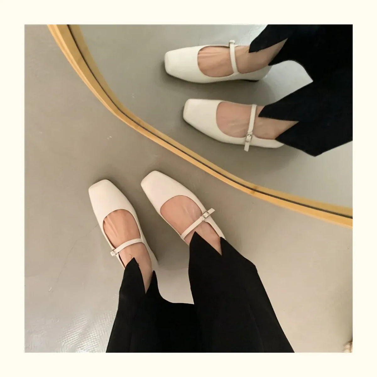 KissICON Retro Square Toe Shallow Mouth Silver Flat Shoes