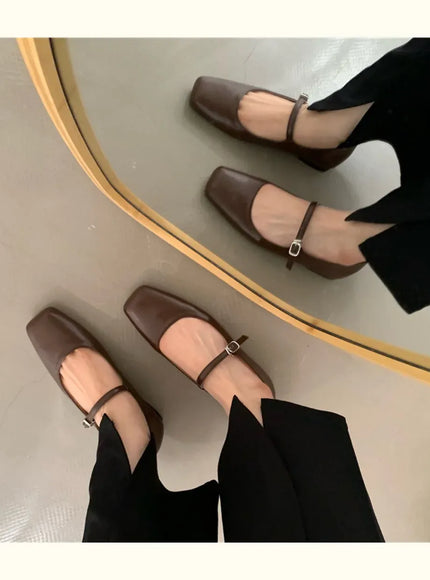KissICON Retro Square Toe Shallow Mouth Silver Flat Shoes