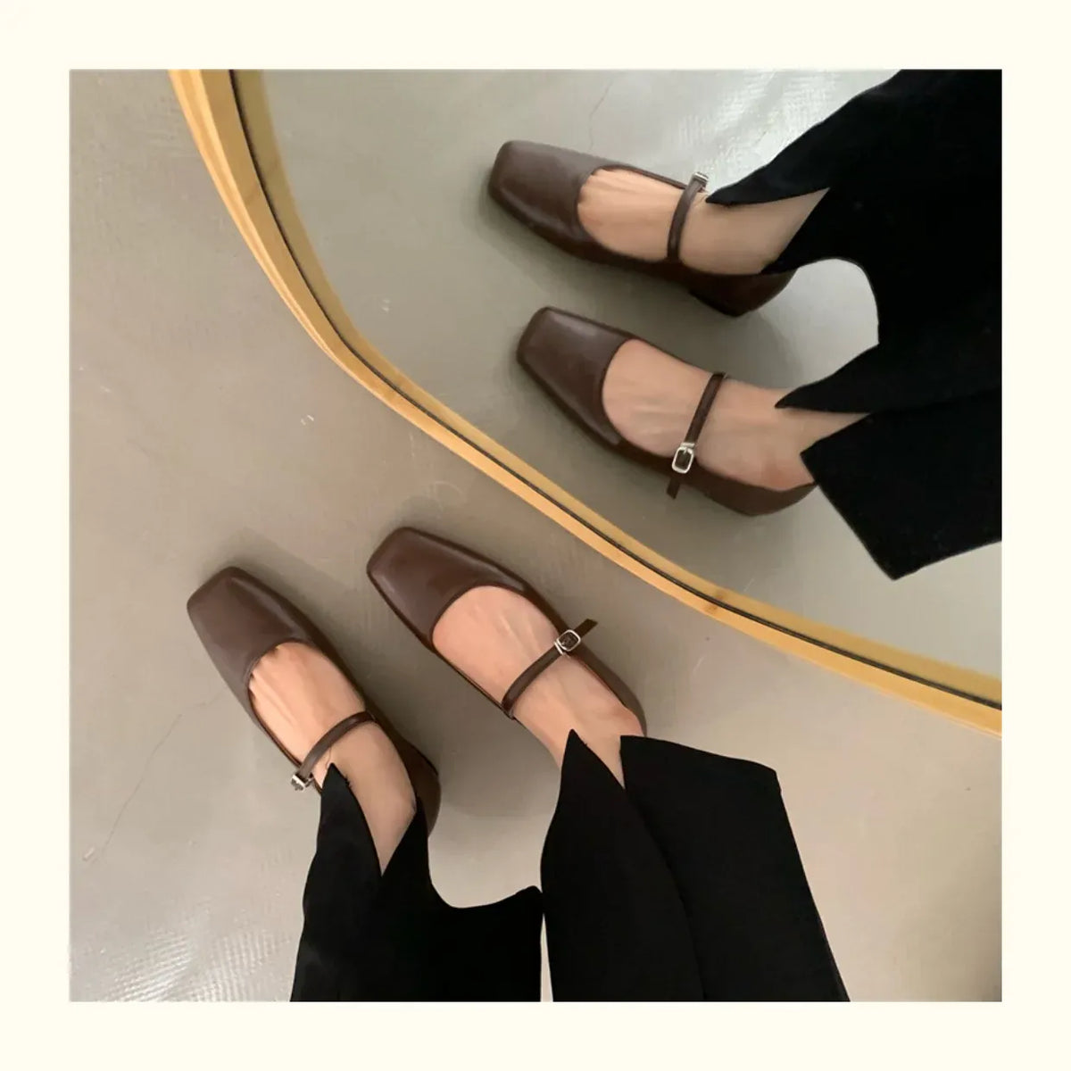 KissICON Retro Square Toe Shallow Mouth Silver Flat Shoes