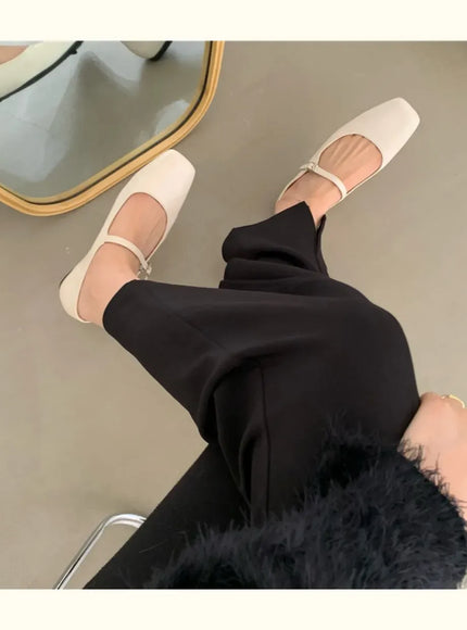 KissICON Retro Square Toe Shallow Mouth Silver Flat Shoes