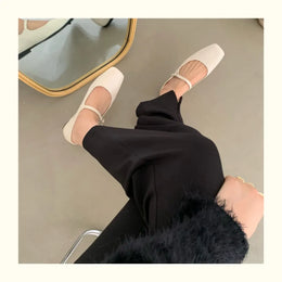 KissICON Retro Square Toe Shallow Mouth Silver Flat Shoes