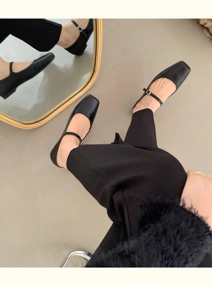 KissICON Retro Square Toe Shallow Mouth Silver Flat Shoes