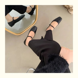KissICON Retro Square Toe Shallow Mouth Silver Flat Shoes
