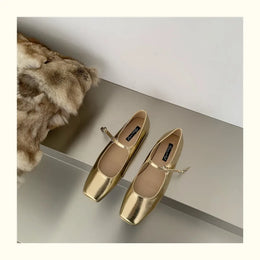 KissICON Retro Square Toe Shallow Mouth Silver Flat Shoes