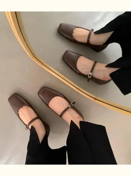 KissICON Retro Square Toe Shallow Mouth Silver Flat Shoes