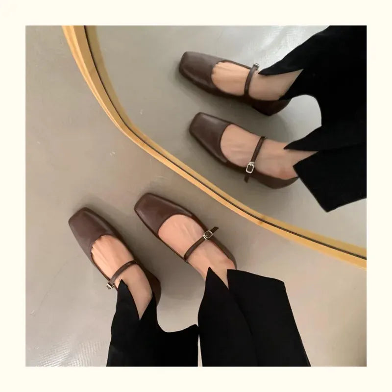 KissICON Retro Square Toe Shallow Mouth Silver Flat Shoes